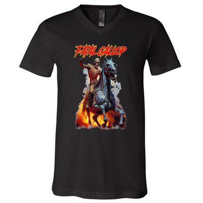 Fatal Gallop Diabolic Fear Black Horror Evil Monster Terror V-Neck T-Shirt