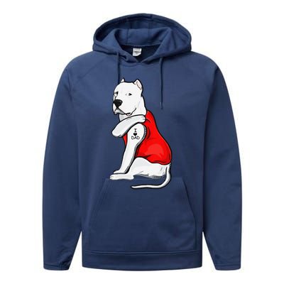 Funny Gifts Dogo Argentino Dog Tattoo I Love Fathers Day Performance Fleece Hoodie