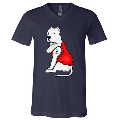 Funny Gifts Dogo Argentino Dog Tattoo I Love Fathers Day V-Neck T-Shirt