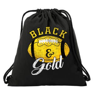 Football Game Day Black And Gold Costume For Football Lover Drawstring Bag