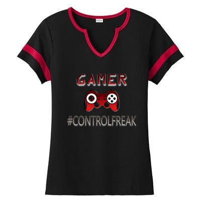 Funny Gamer Design Control Freak For Gaming Fans Video Game Gift Ladies Halftime Notch Neck Tee