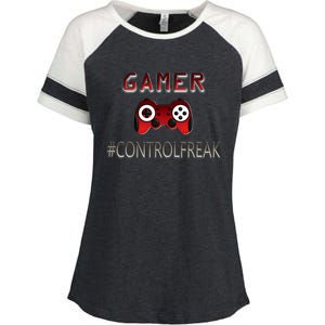 Funny Gamer Design Control Freak For Gaming Fans Video Game Gift Enza Ladies Jersey Colorblock Tee