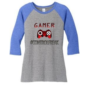 Funny Gamer Design Control Freak For Gaming Fans Video Game Gift Women's Tri-Blend 3/4-Sleeve Raglan Shirt