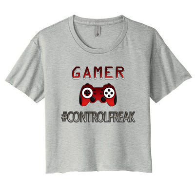 Funny Gamer Design Control Freak For Gaming Fans Video Game Gift Women's Crop Top Tee