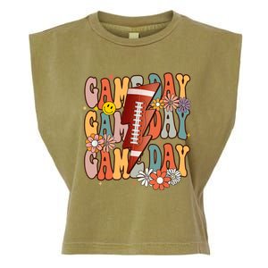 Funny Game Day American Football Season Groovy Football Girl Garment-Dyed Women's Muscle Tee