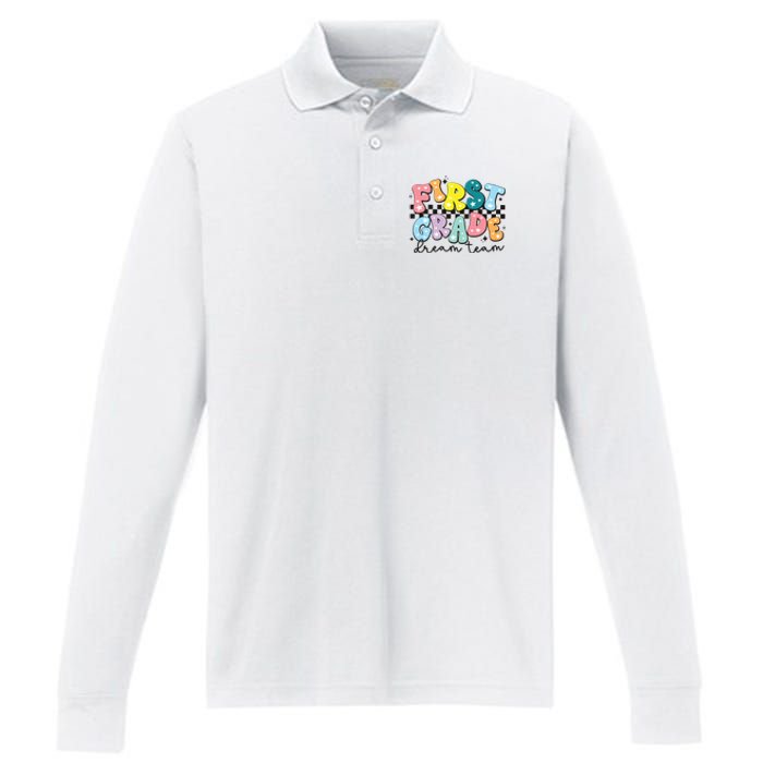 First Grade Dream Team Back To School Teachers Students Performance Long Sleeve Polo