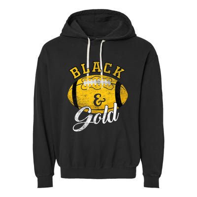 Football Game Day Black And Gold Costume For Football Lover Garment-Dyed Fleece Hoodie