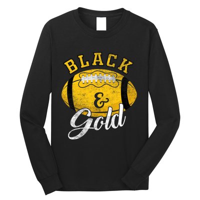 Football Game Day Black And Gold Costume For Football Lover Long Sleeve Shirt