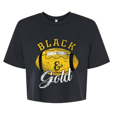 Football Game Day Black And Gold Costume For Football Lover Bella+Canvas Jersey Crop Tee