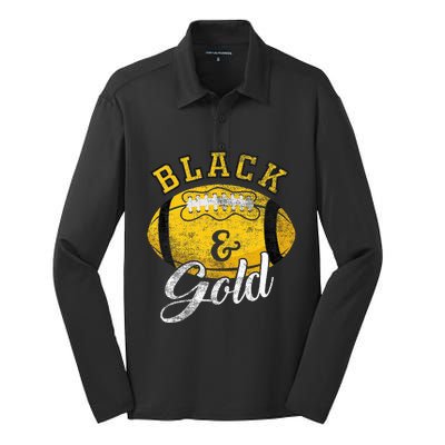 Football Game Day Black And Gold Costume For Football Lover Silk Touch Performance Long Sleeve Polo