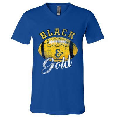 Football Game Day Black And Gold Costume For Football Lover V-Neck T-Shirt