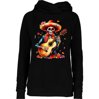 Floral Guitar Dia De Los Muertos Cute Mariachi Day Of Dead Womens Funnel Neck Pullover Hood