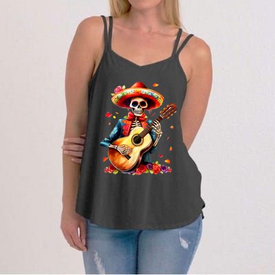 Floral Guitar Dia De Los Muertos Cute Mariachi Day Of Dead Women's Strappy Tank