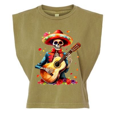 Floral Guitar Dia De Los Muertos Cute Mariachi Day Of Dead Garment-Dyed Women's Muscle Tee