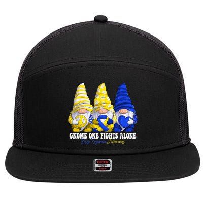 Funny Gnomies Down Syndrome Awareness Month Blue And Yellow 7 Panel Mesh Trucker Snapback Hat