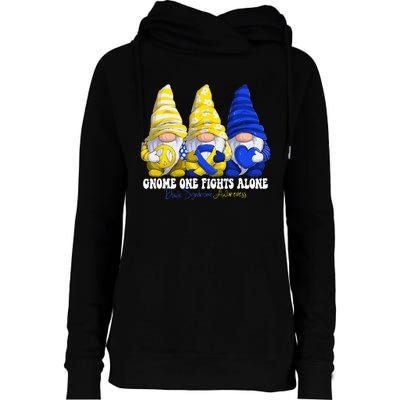 Funny Gnomies Down Syndrome Awareness Month Blue And Yellow Womens Funnel Neck Pullover Hood