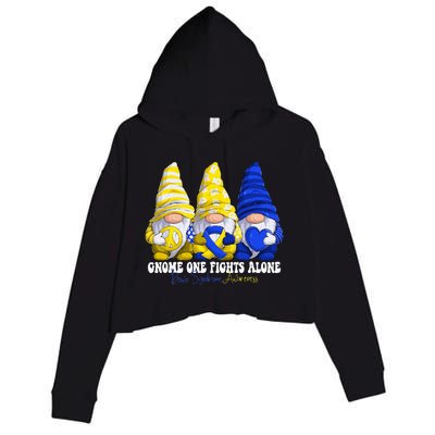 Funny Gnomies Down Syndrome Awareness Month Blue And Yellow Crop Fleece Hoodie