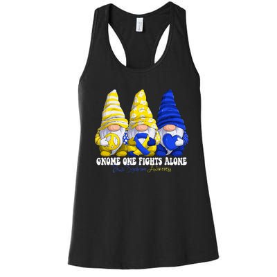 Funny Gnomies Down Syndrome Awareness Month Blue And Yellow Women's Racerback Tank