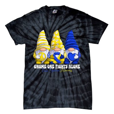 Funny Gnomies Down Syndrome Awareness Month Blue And Yellow Tie-Dye T-Shirt