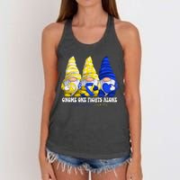 Funny Gnomies Down Syndrome Awareness Month Blue And Yellow Women's Knotted Racerback Tank