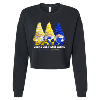 Funny Gnomies Down Syndrome Awareness Month Blue And Yellow Cropped Pullover Crew