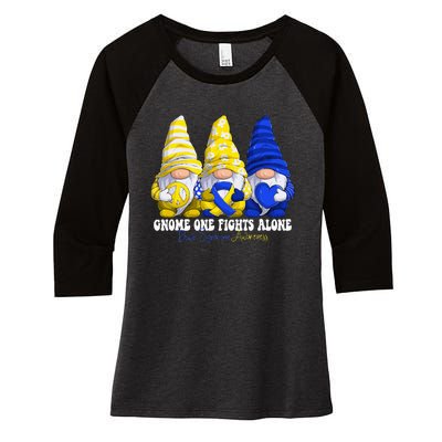 Funny Gnomies Down Syndrome Awareness Month Blue And Yellow Women's Tri-Blend 3/4-Sleeve Raglan Shirt