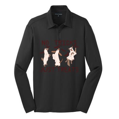 Funny Ghost Dog Halloween No Tricks Just Treats Gift Silk Touch Performance Long Sleeve Polo