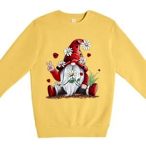 Floral Gnome Daisy Ladybugs Hippie Gnome Love Gift Premium Crewneck Sweatshirt