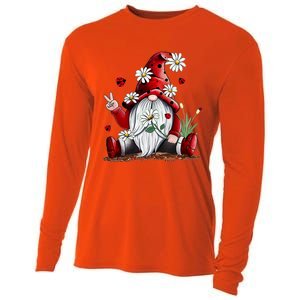 Floral Gnome Daisy Ladybugs Hippie Gnome Love Gift Cooling Performance Long Sleeve Crew