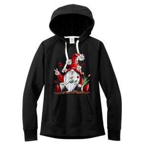 Floral Gnome Daisy Ladybugs Hippie Gnome Love Gift Women's Fleece Hoodie