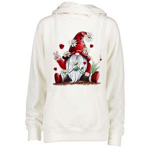 Floral Gnome Daisy Ladybugs Hippie Gnome Love Gift Womens Funnel Neck Pullover Hood