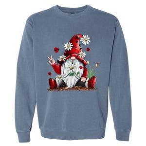 Floral Gnome Daisy Ladybugs Hippie Gnome Love Gift Garment-Dyed Sweatshirt