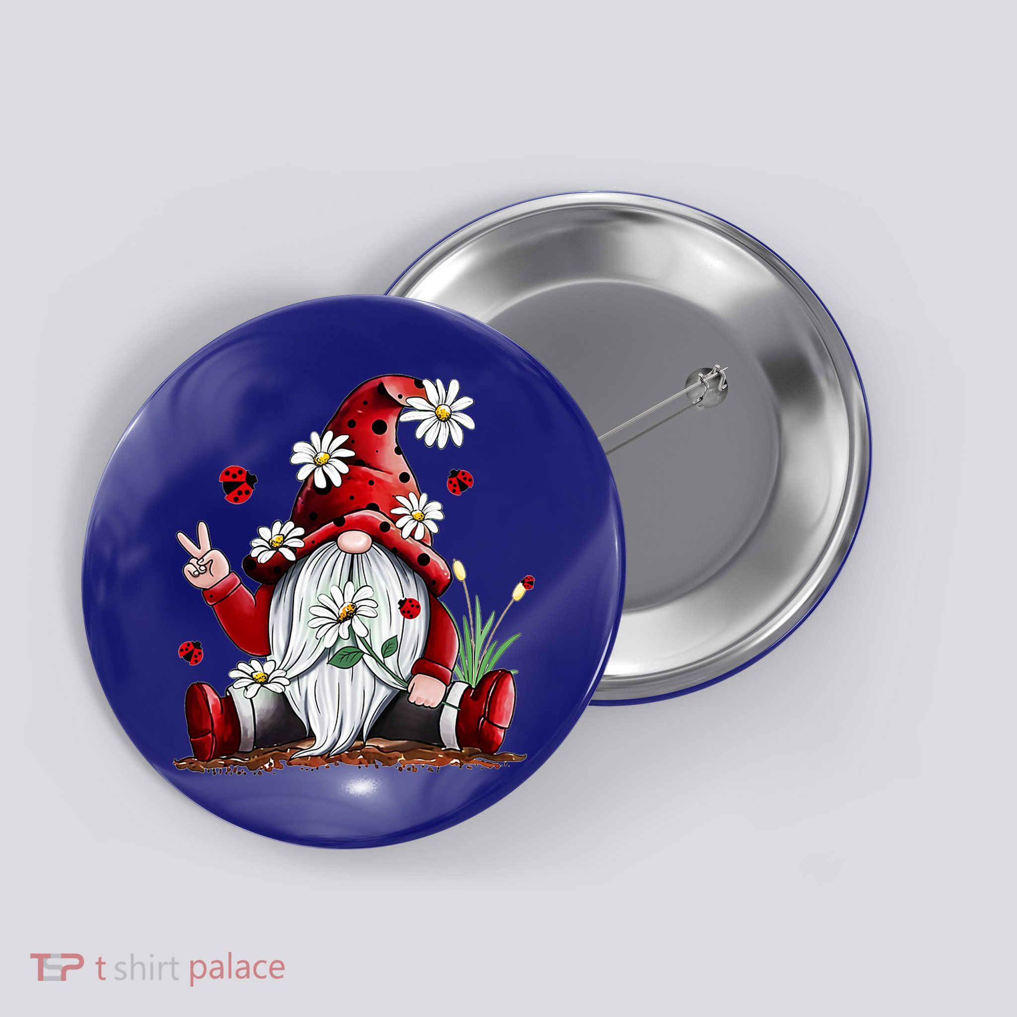Floral Gnome Daisy Ladybugs Hippie Gnome Love Gift Button