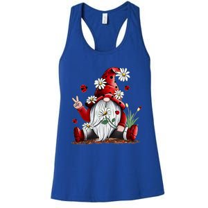 Floral Gnome Daisy Ladybugs Hippie Gnome Love Gift Women's Racerback Tank