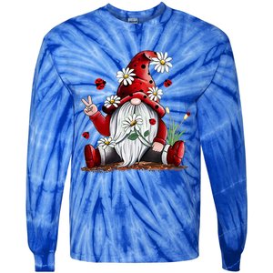 Floral Gnome Daisy Ladybugs Hippie Gnome Love Gift Tie-Dye Long Sleeve Shirt