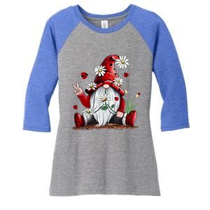 Floral Gnome Daisy Ladybugs Hippie Gnome Love Gift Women's Tri-Blend 3/4-Sleeve Raglan Shirt