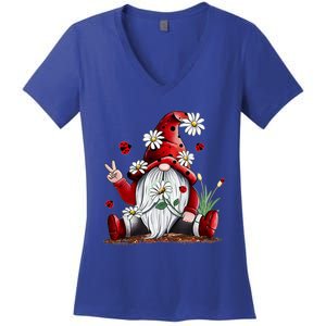 Floral Gnome Daisy Ladybugs Hippie Gnome Love Gift Women's V-Neck T-Shirt