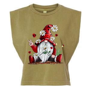 Floral Gnome Daisy Ladybugs Hippie Gnome Love Gift Garment-Dyed Women's Muscle Tee