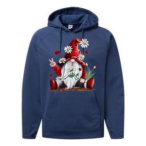 Floral Gnome Daisy Ladybugs Hippie Gnome Love Gift Performance Fleece Hoodie