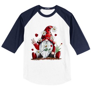 Floral Gnome Daisy Ladybugs Hippie Gnome Love Gift Baseball Sleeve Shirt