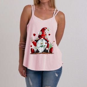 Floral Gnome Daisy Ladybugs Hippie Gnome Love Gift Women's Strappy Tank