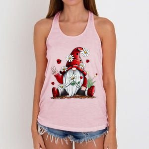 Floral Gnome Daisy Ladybugs Hippie Gnome Love Gift Women's Knotted Racerback Tank