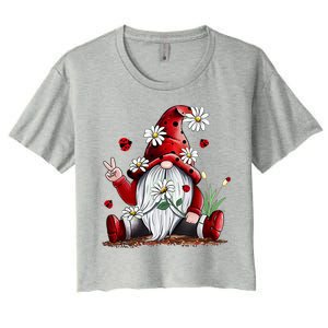 Floral Gnome Daisy Ladybugs Hippie Gnome Love Gift Women's Crop Top Tee