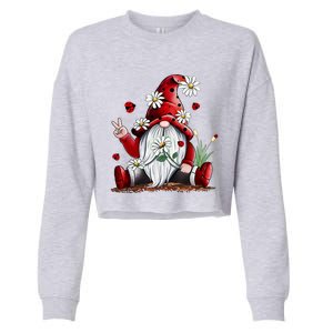 Floral Gnome Daisy Ladybugs Hippie Gnome Love Gift Cropped Pullover Crew