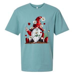 Floral Gnome Daisy Ladybugs Hippie Gnome Love Gift Sueded Cloud Jersey T-Shirt