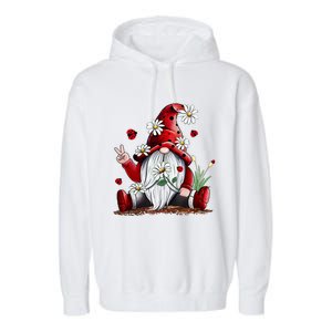 Floral Gnome Daisy Ladybugs Hippie Gnome Love Gift Garment-Dyed Fleece Hoodie