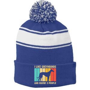 Funny Greyhound Design Women Italian Greyhound Dog Lover Stripe Pom Pom Beanie