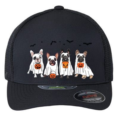 Frenchie Ghost Dog Costume Funny French Bulldog Halloween Flexfit Unipanel Trucker Cap