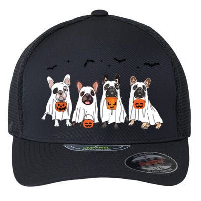 Frenchie Ghost Dog Costume Funny French Bulldog Halloween Flexfit Unipanel Trucker Cap