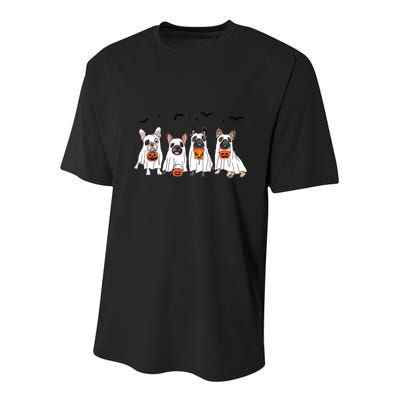 Frenchie Ghost Dog Costume Funny French Bulldog Halloween Youth Performance Sprint T-Shirt